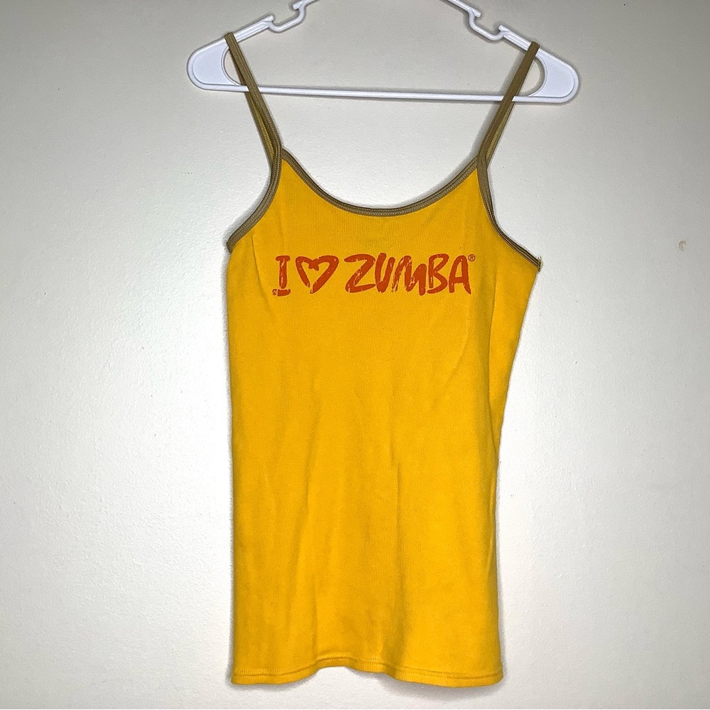 < Zumba Yellow Ribbed Heart Pattern Tank Top > - Picture 4 of 4